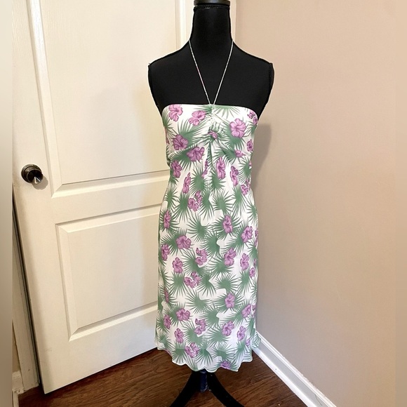 WALTER Vintage 90s Silk Strapless Halter Slip Dress Tropical Floral Party Size 2 - Picture 1 of 8